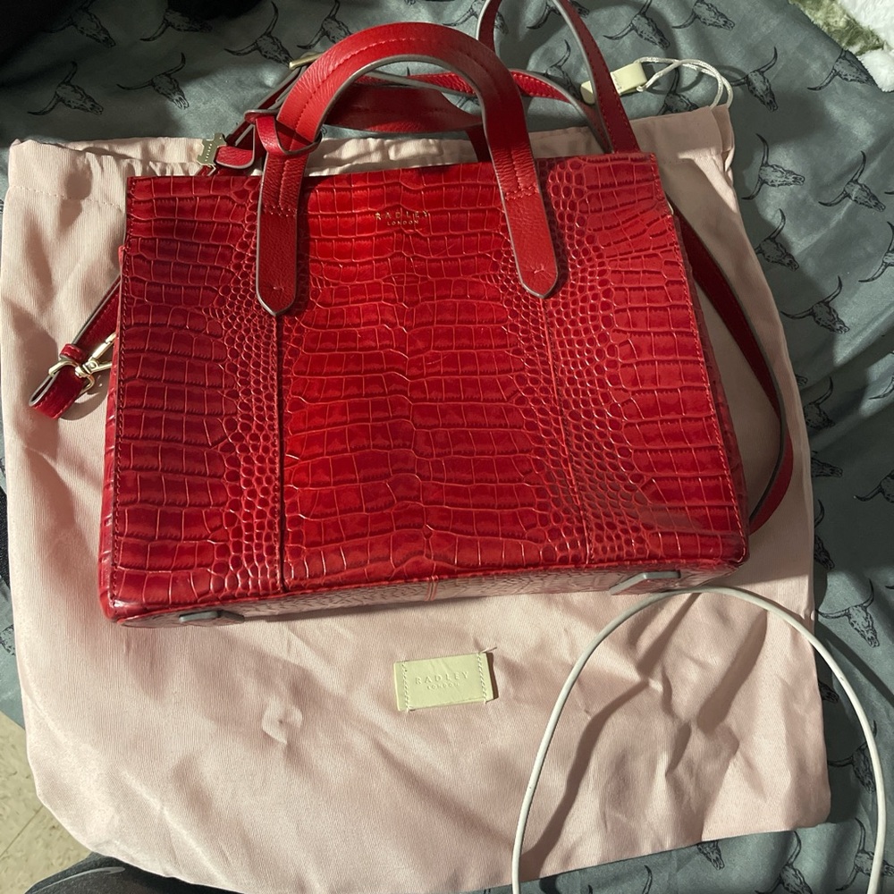 Red Crocodile Embossed Leather Tote Bag radley london